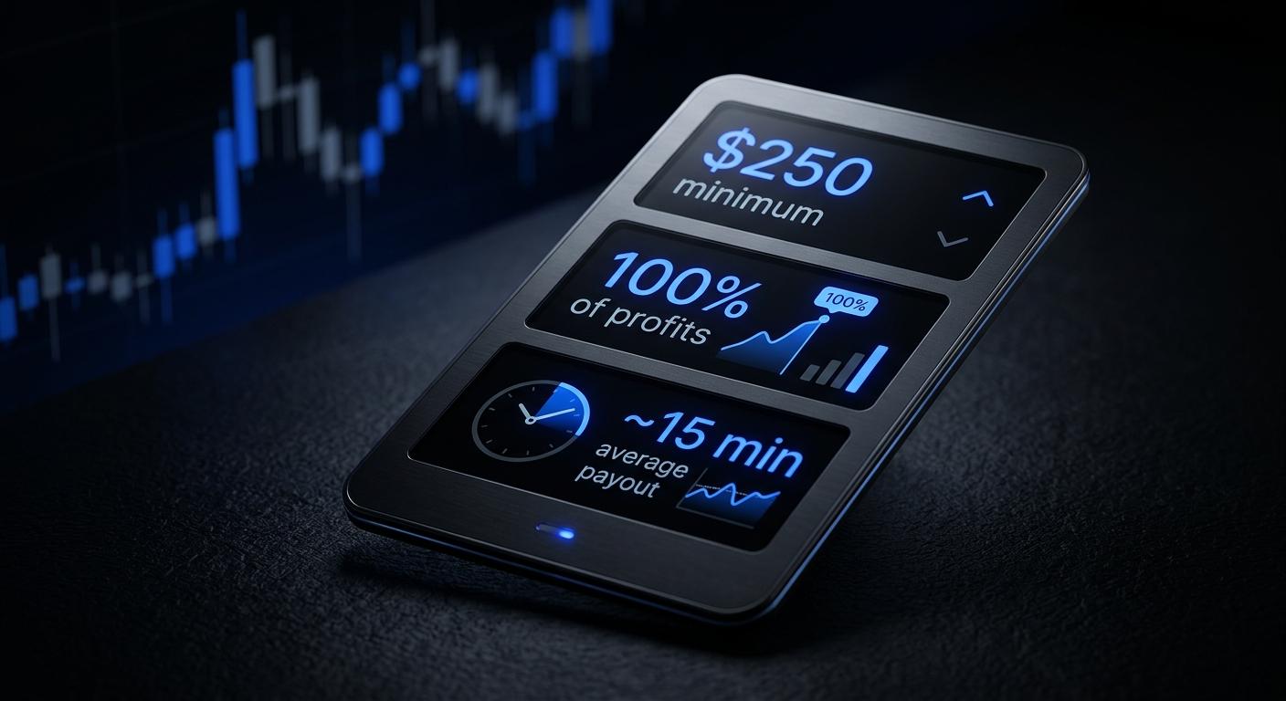 Vanquish Trader payout rules: $250 minimum payout, 100% profit split and payout frequency by plan